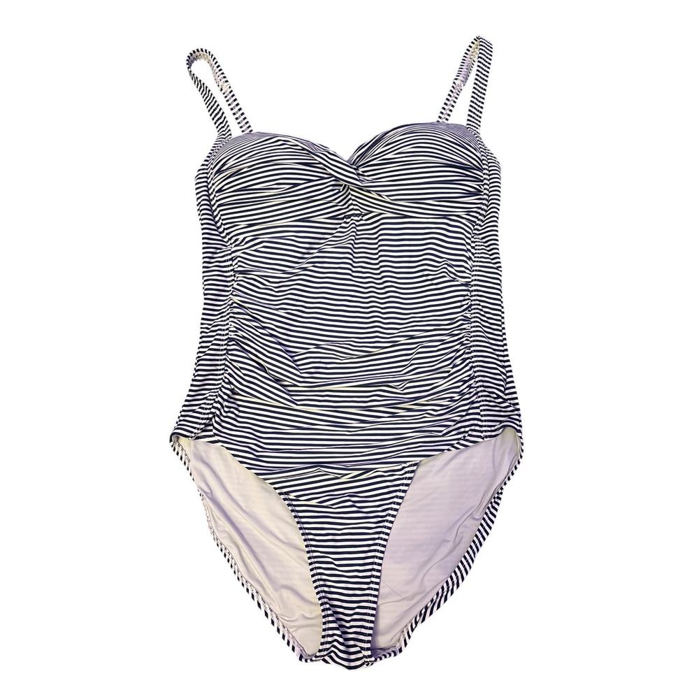 NipTuck Swim Womens Navy White Striped Tummy Control One Piece Swimsuit, Size 12